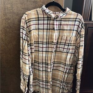 PacSun Beige and Black Plaid Men's Shirt